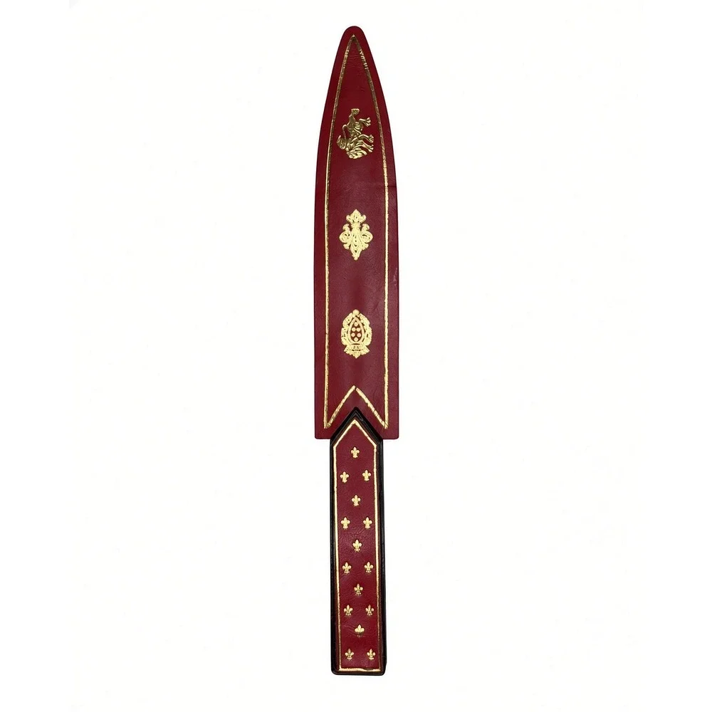 Vintage Italian Florentine Leather Letter Opener Gold Gilt Fleur De Lis Red Set